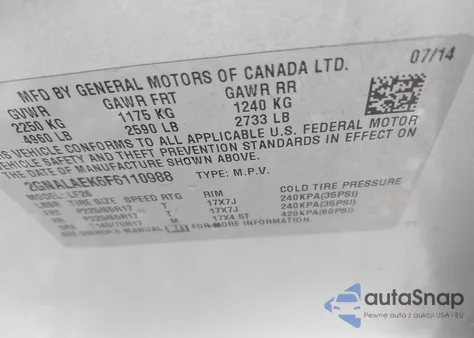 2015 Chevrolet Equinox Ls из США, поврежденный, VIN 2GNALAEK6F6110988